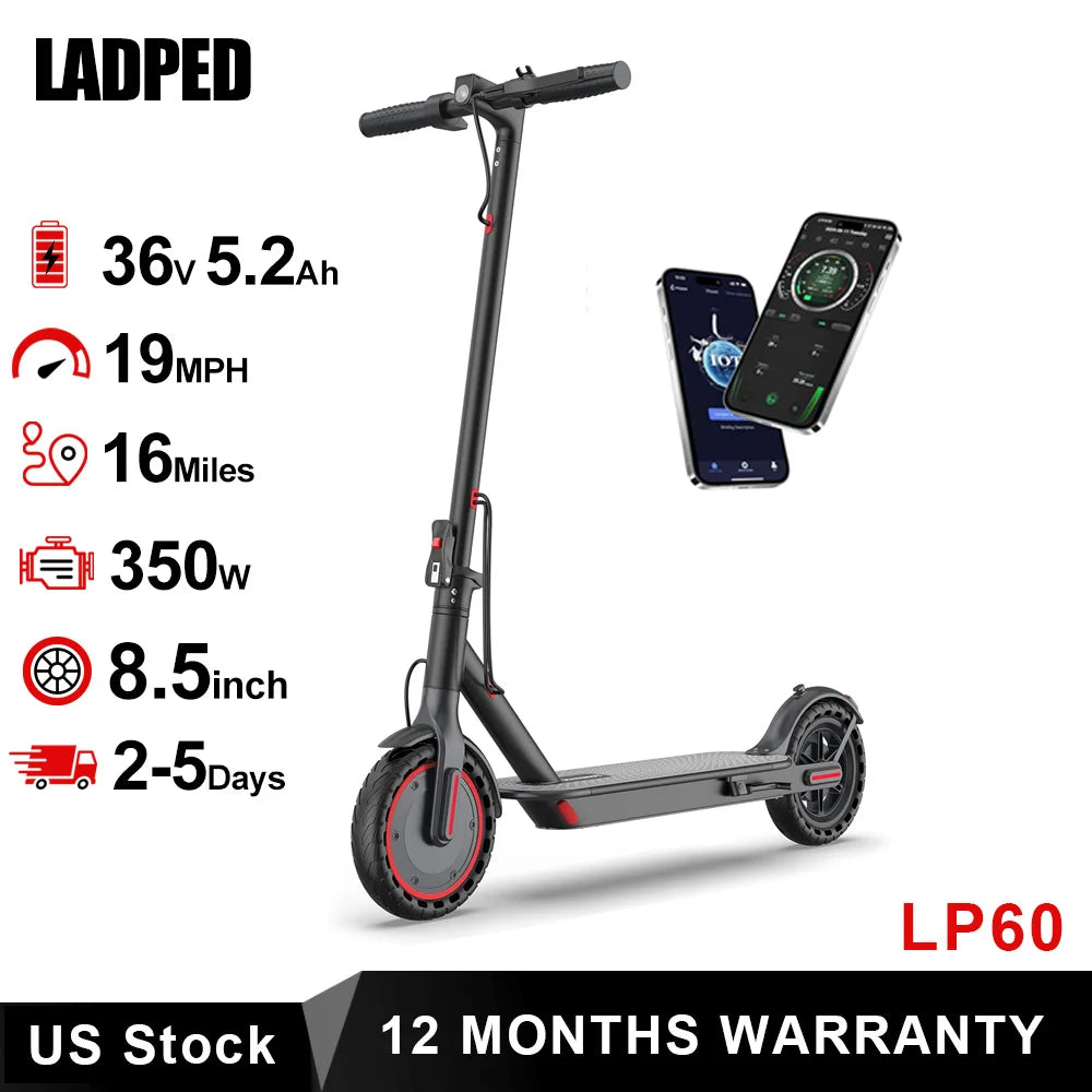 LADPED LP60 Electric Scooter – 350W Motor, 19MPH Top Speed & 16-Mile Range