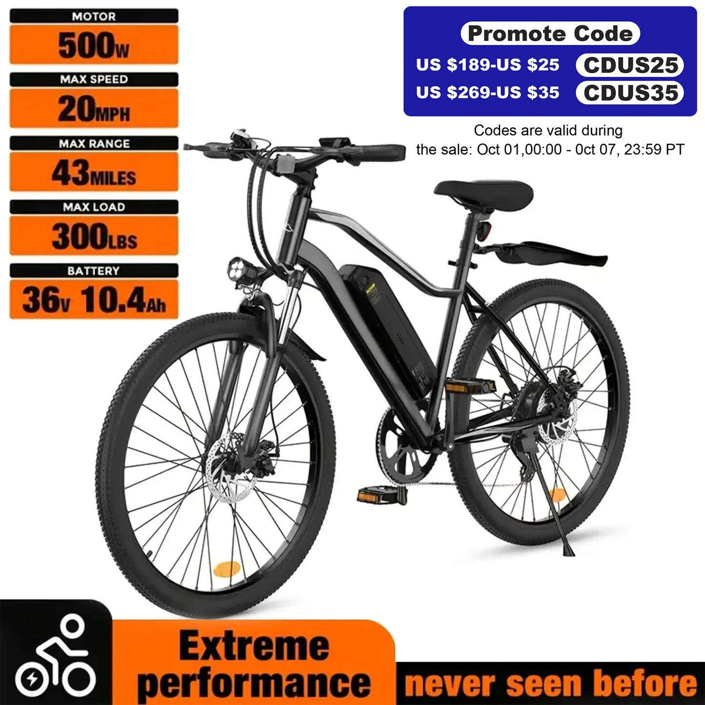 Electric Bike for Adults, 26-Inch Electric Mountain Bike with 500W Motor, 23 MPH Top Speed