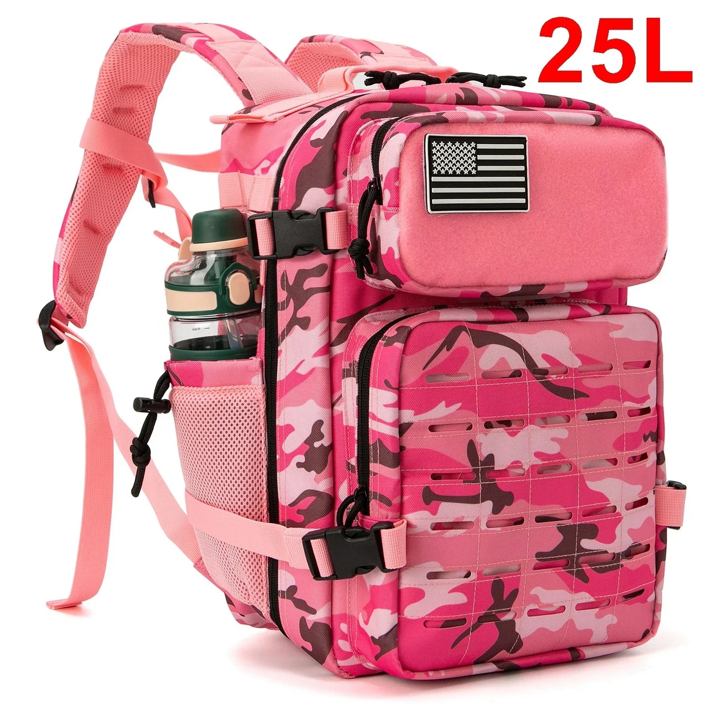 25L Tactical Backpack, MOLLE Outdoor Hiking & Fitness Backpack with Dual Cup Holders
