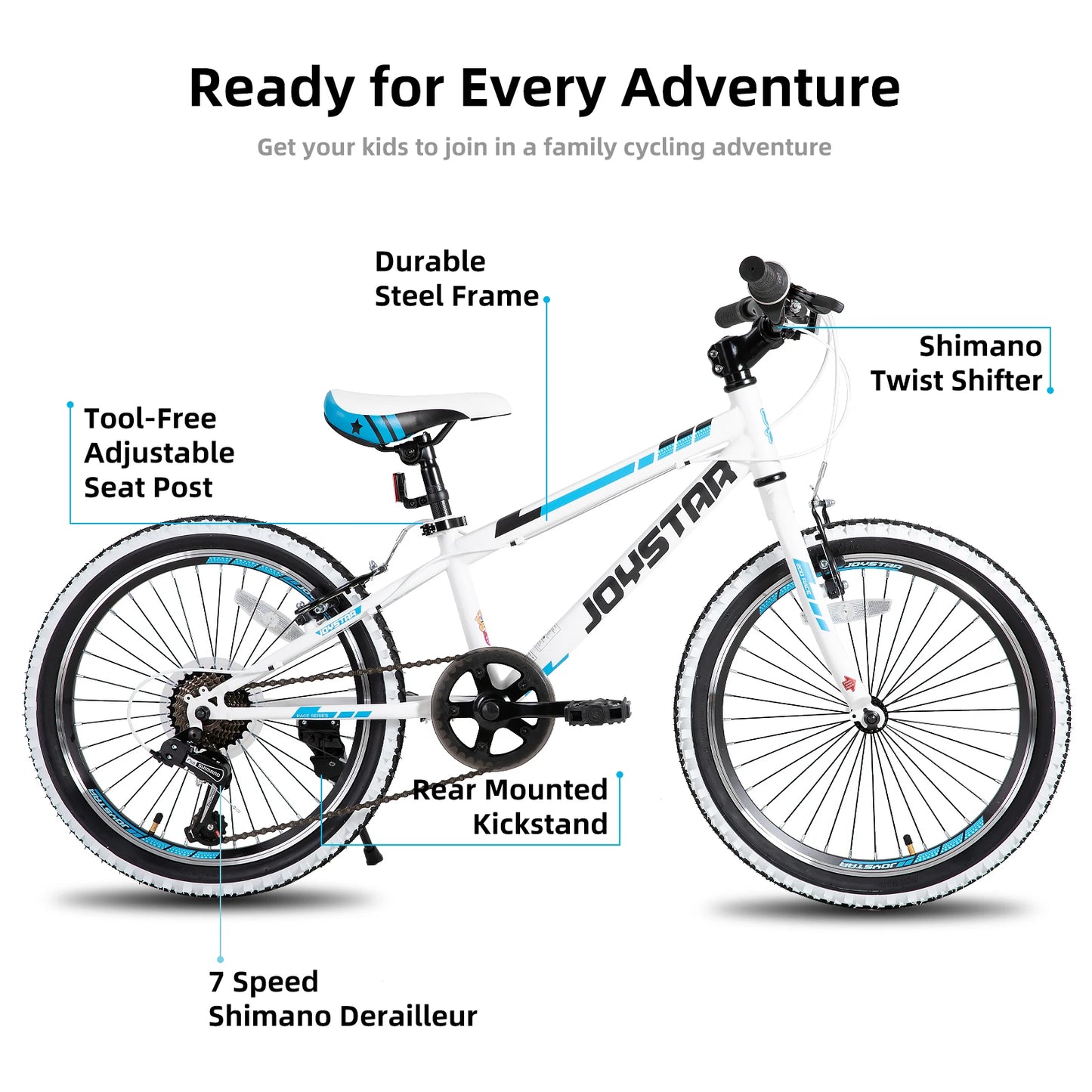JOYSTAR Minifat Kids Mountain Bike, 20/24 Inch Wheels, 1-Speed or 7-Speed Drivetrain for Boys & Girls Ages 7-12
