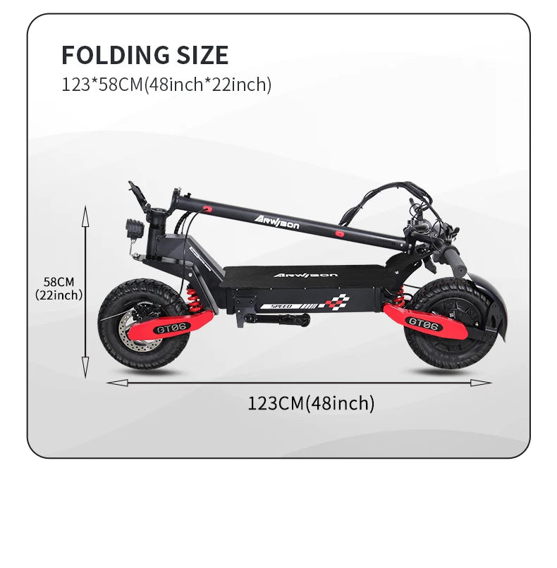 Arwibon GT06 Foldable Electric Scooter with 1200W Motor, 25 MPH Top Speed & 11" Off-Road Tires