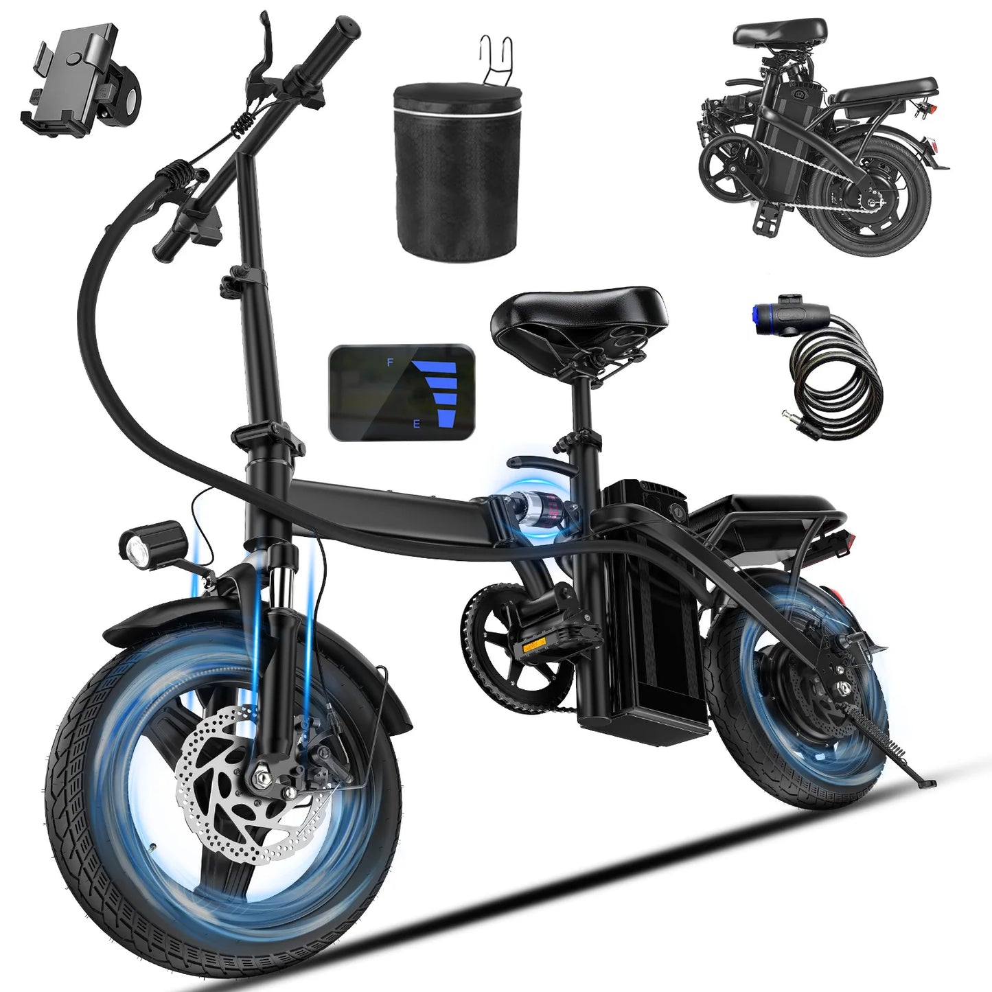 TERROSOR T1 Folding Electric Bike – 500W Motor, 48V 10.4Ah Battery & 22-Mile Range