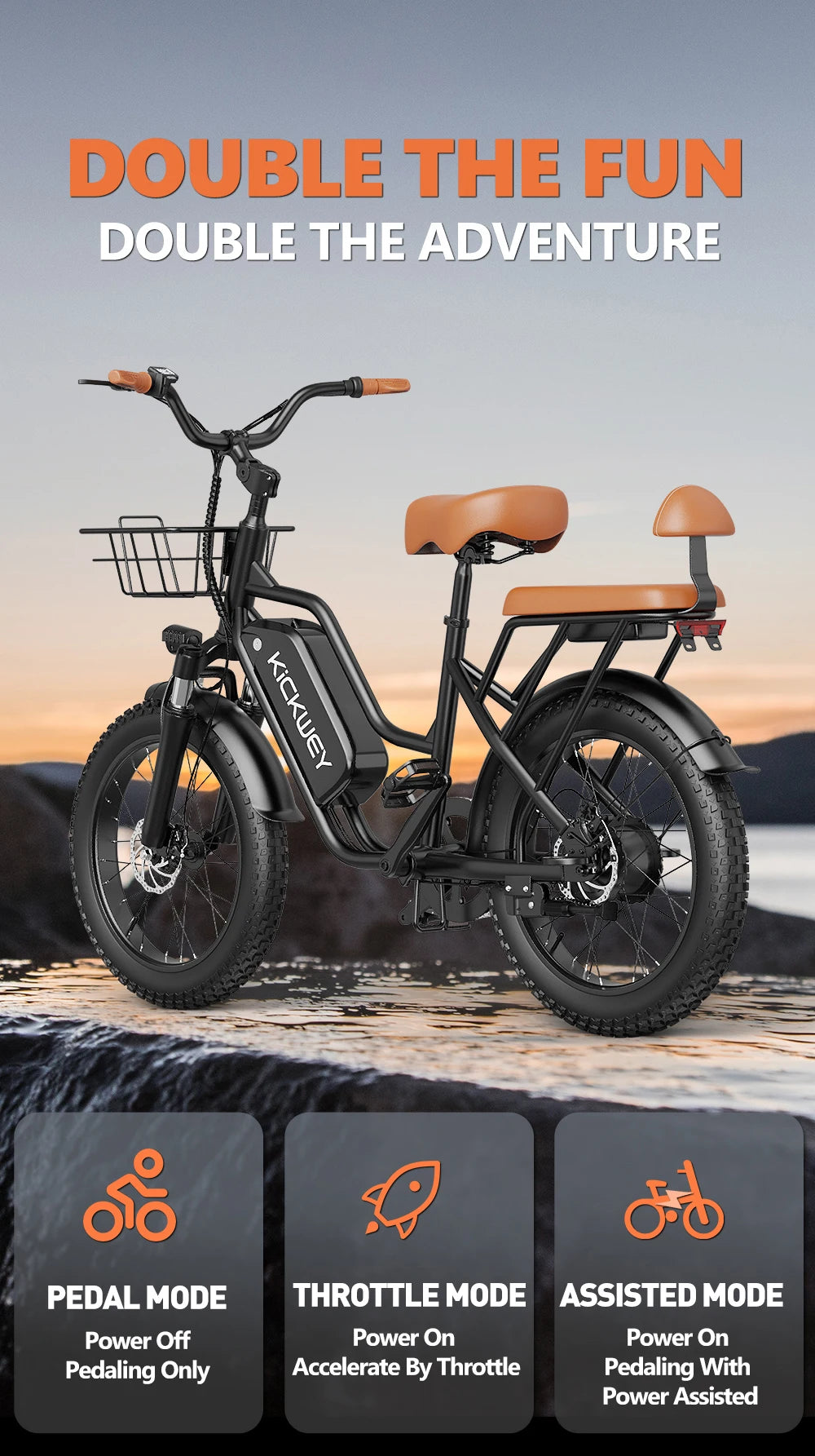 Kickwey LD20 Electric Bike for Adults – 1500W Peak Motor, 48V 20Ah Battery & 50-Mile Range