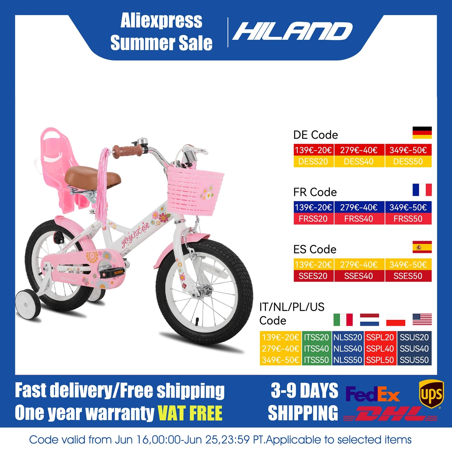 JOYSTAR Little Daisy Kids Bike for Girls Ages 2-7 Years with Doll Seat, Streamers, Flag & Number Plate