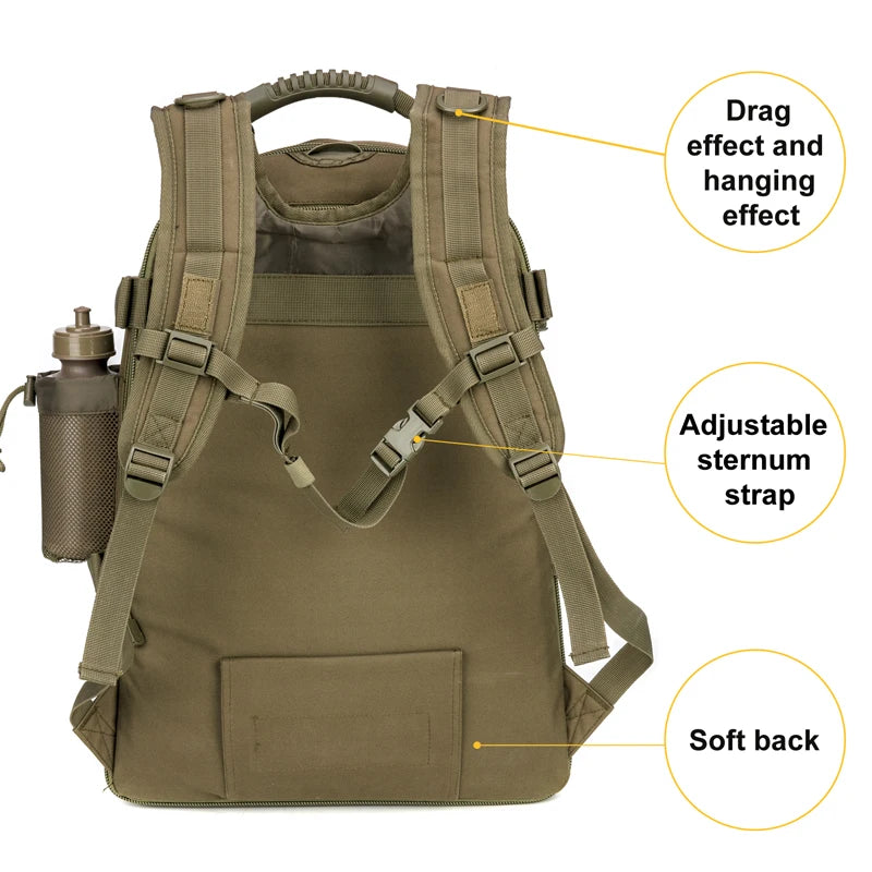 LQARMY 65L Tactical Backpack, Expandable Military MOLLE Rucksack for Hiking, Camping & Travel