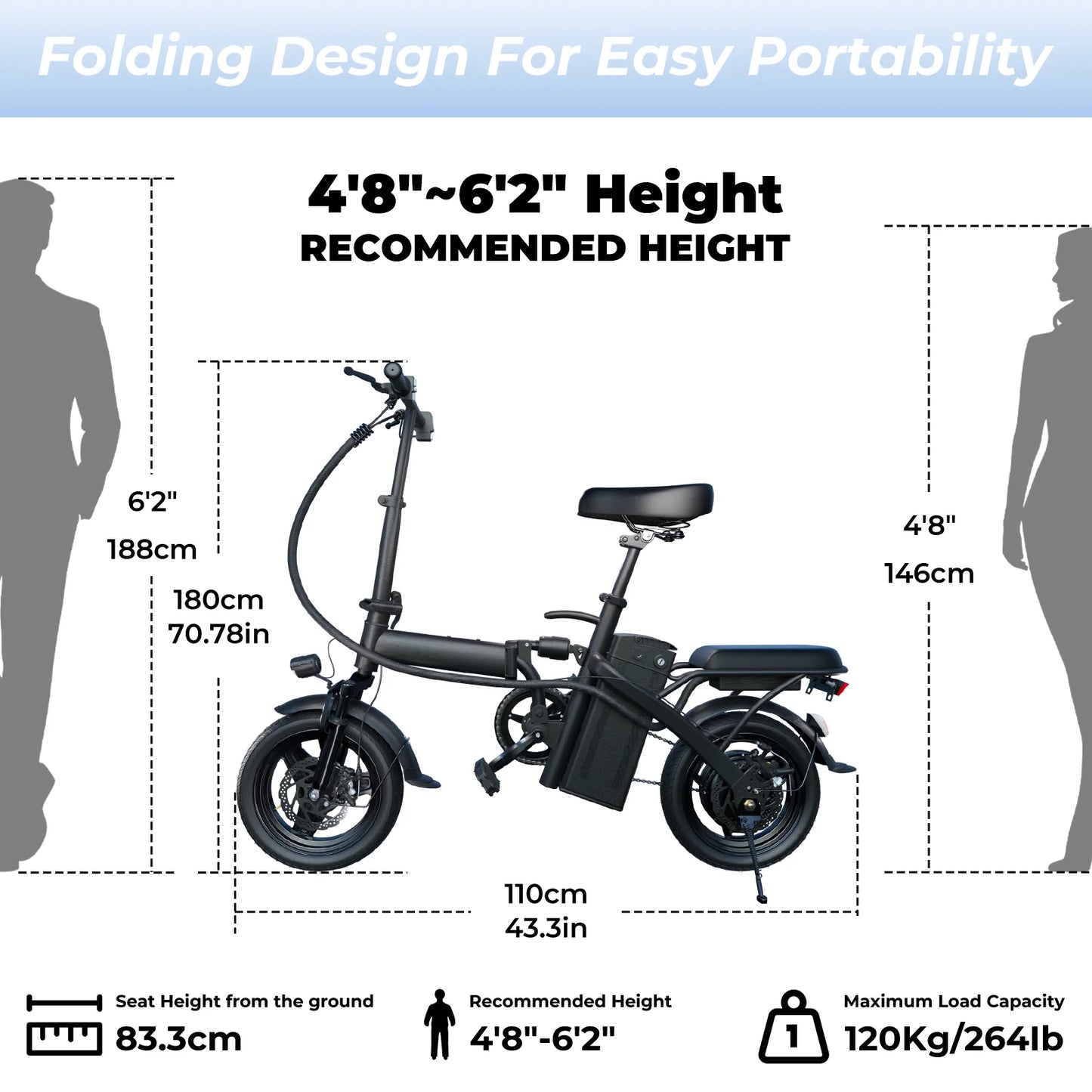 TERROSOR T1 Folding Electric Bike – 500W Motor, 48V 10.4Ah Battery & 22-Mile Range
