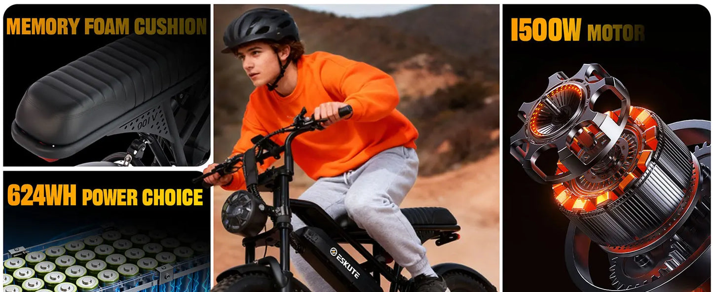 Eskute V100 Electric Bike – 1500W Peak Motor, 48V 13Ah Battery & 28MPH Top Speed