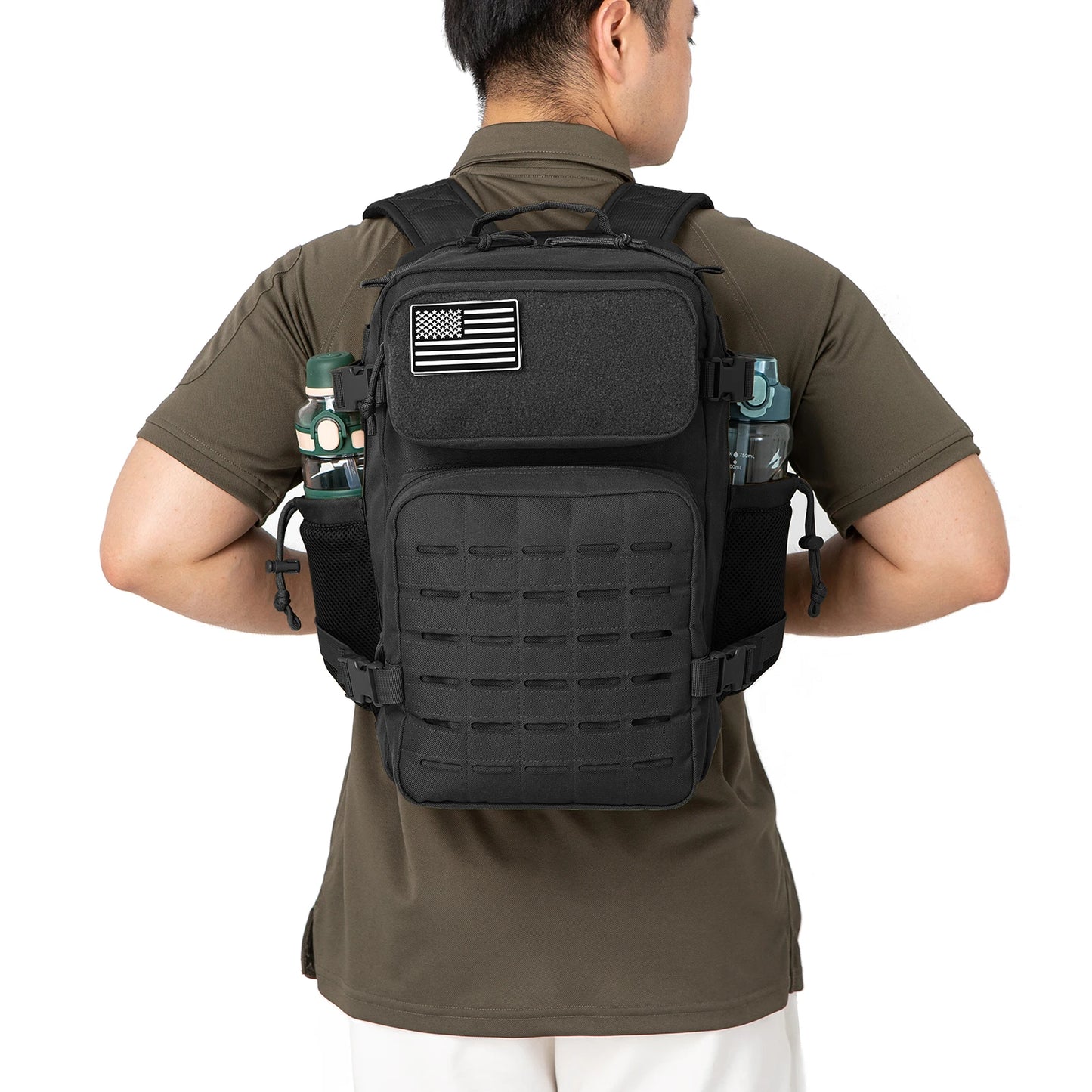 25L Tactical Backpack, MOLLE Outdoor Hiking & Fitness Backpack with Dual Cup Holders