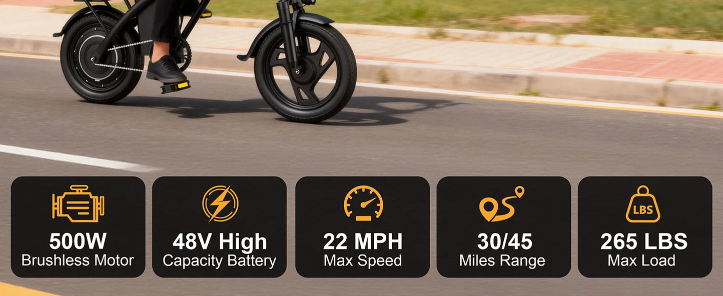 14" Foldable Electric Bike with 500W Motor & Dual Seats
