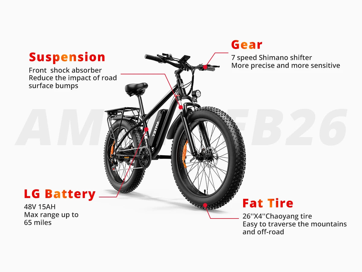 AMYET EB26 Electric Bike with 1500W Peak Motor and 31MPH Top Speed