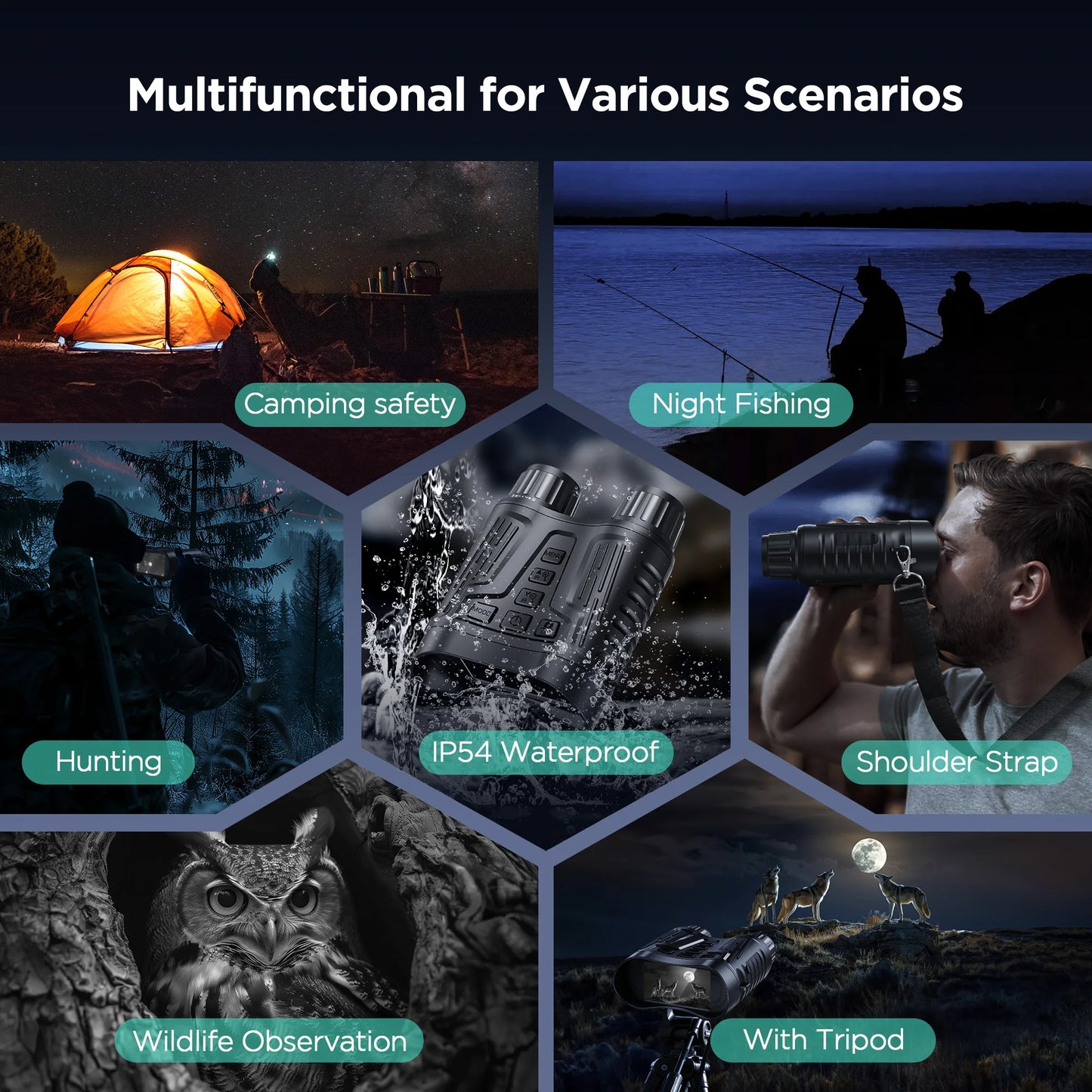 Night Vision Binoculars Goggles, 4K HD Video Recording, 8X Digital Zoom & 1000ft Viewing Range