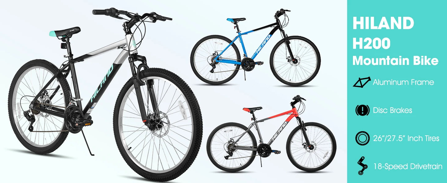 HILAND Slycan Mountain Bike, 26/27.5-Inch Wheels, 18-Speed Aluminum Alloy Frame with Dual Disc Brakes