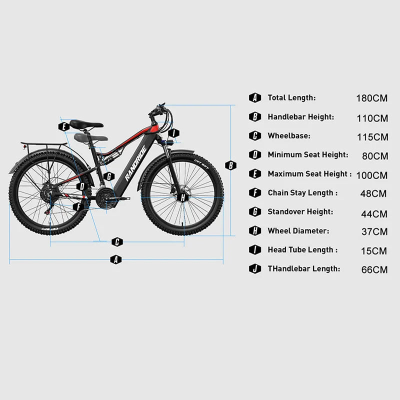 RANDRIDE YG90 Electric Mountain Bike with 1000W Motor and 48V 17Ah Battery