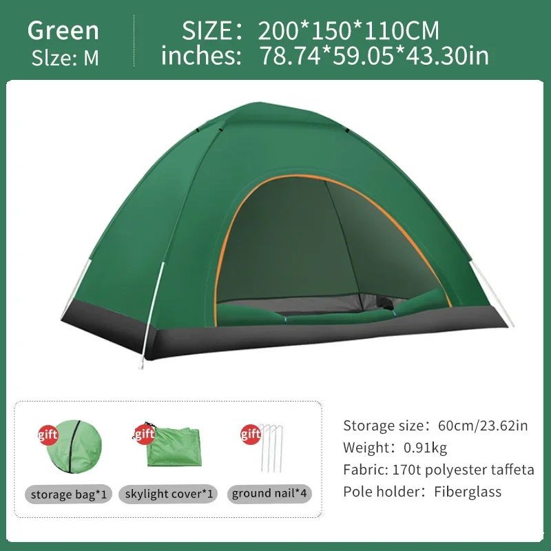 2-3 Person Outdoor Pop-Up Tent, Waterproof Automatic Camping Tent with UV Protection