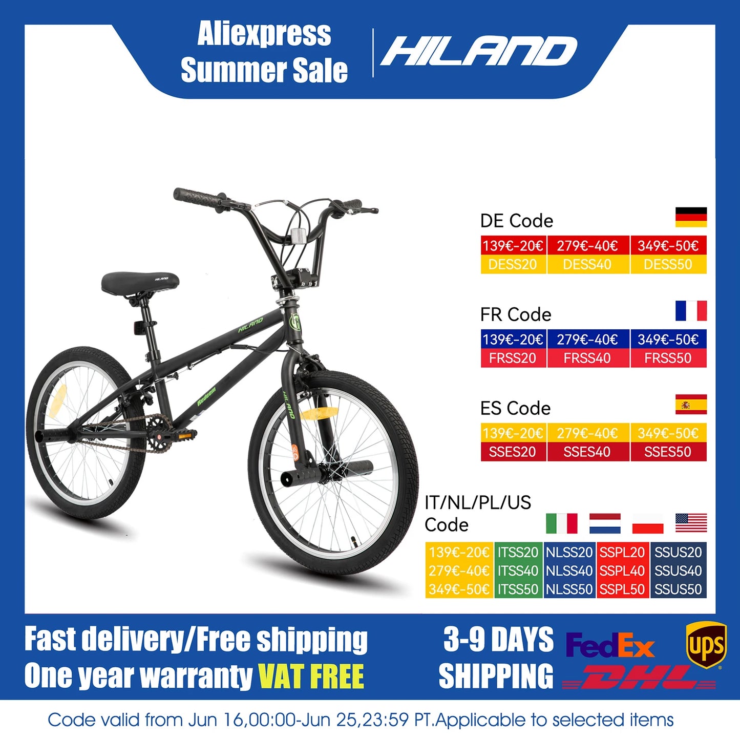 Hiland 20-Inch Freestyle Kids BMX Bike, 360° Gyro Rotor & 4 Pegs for Beginner to Advanced Riders