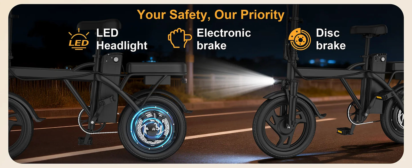 14" Foldable Electric Bike with 500W Motor & Dual Seats