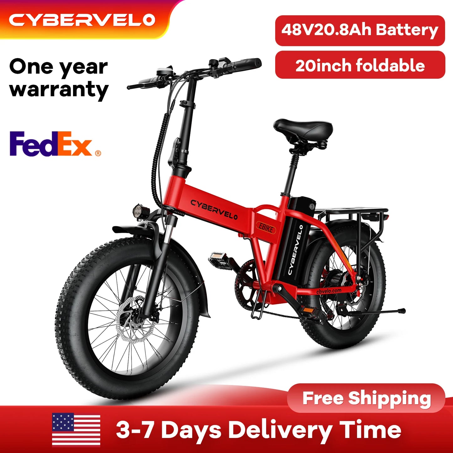 Cybervelo EK4 Electric Bike – 1000W Peak Motor, 48V 20.8Ah Battery & 28+ MPH Top Speed