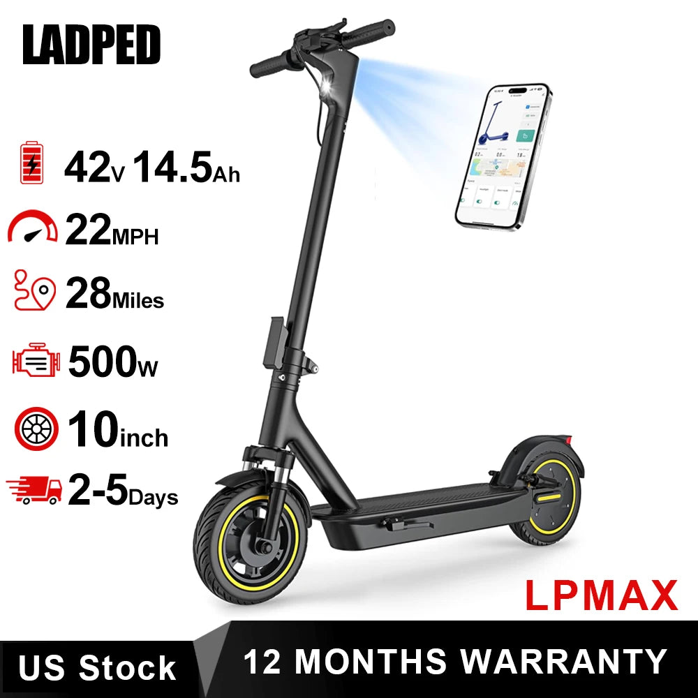 LADPED LPMAX Electric Scooter with 500W Motor, 22 MPH Top Speed & 28-Mile Range