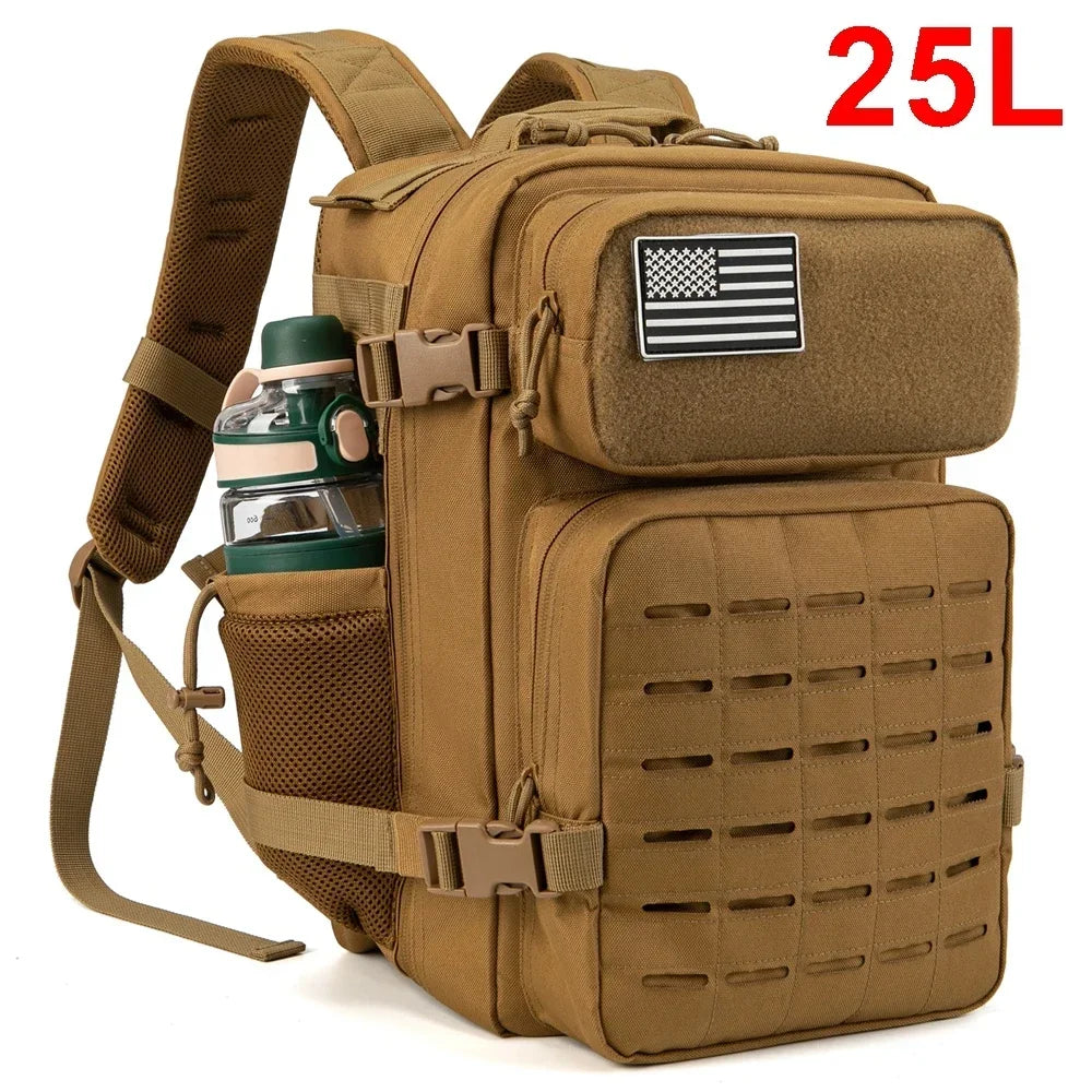 25L Tactical Backpack, MOLLE Outdoor Hiking & Fitness Backpack with Dual Cup Holders