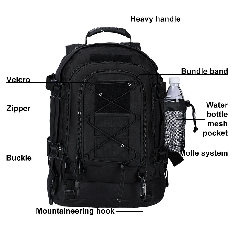 60L Military Tactical Backpack, Molle Assault Rucksack for Hiking, Camping & Travel