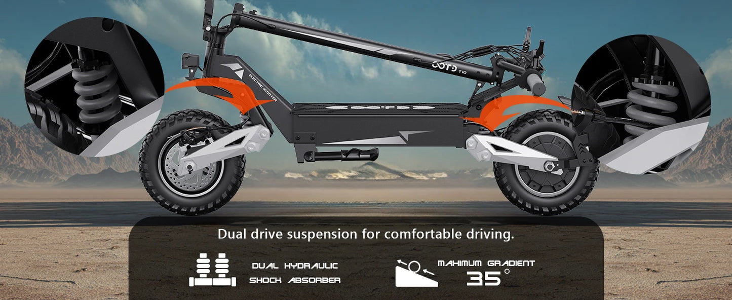 OOTD T10 Electric Scooter 900W Brushless Motor with 48V Lithium Battery & 11" Off-Road Tires