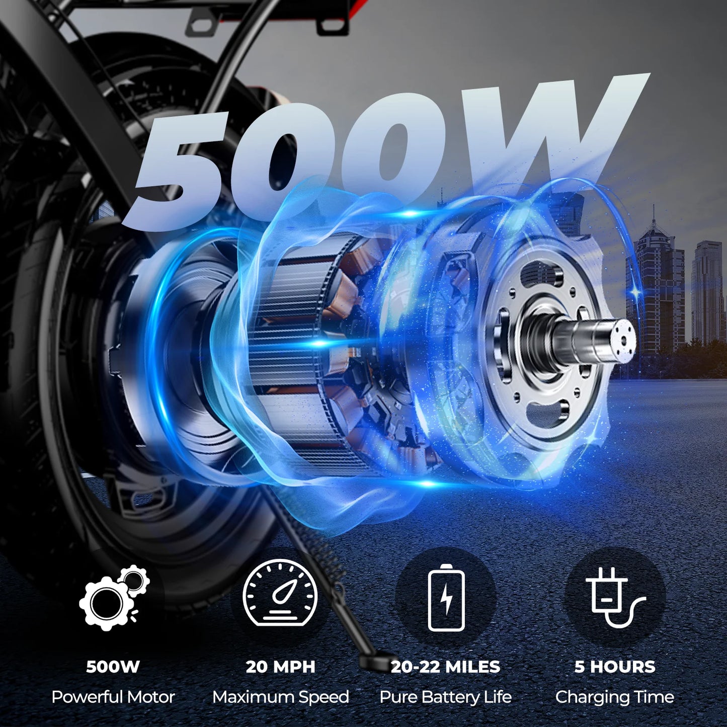 TERROSOR T1 Folding Electric Bike – 500W Motor, 48V 10.4Ah Battery & 22-Mile Range