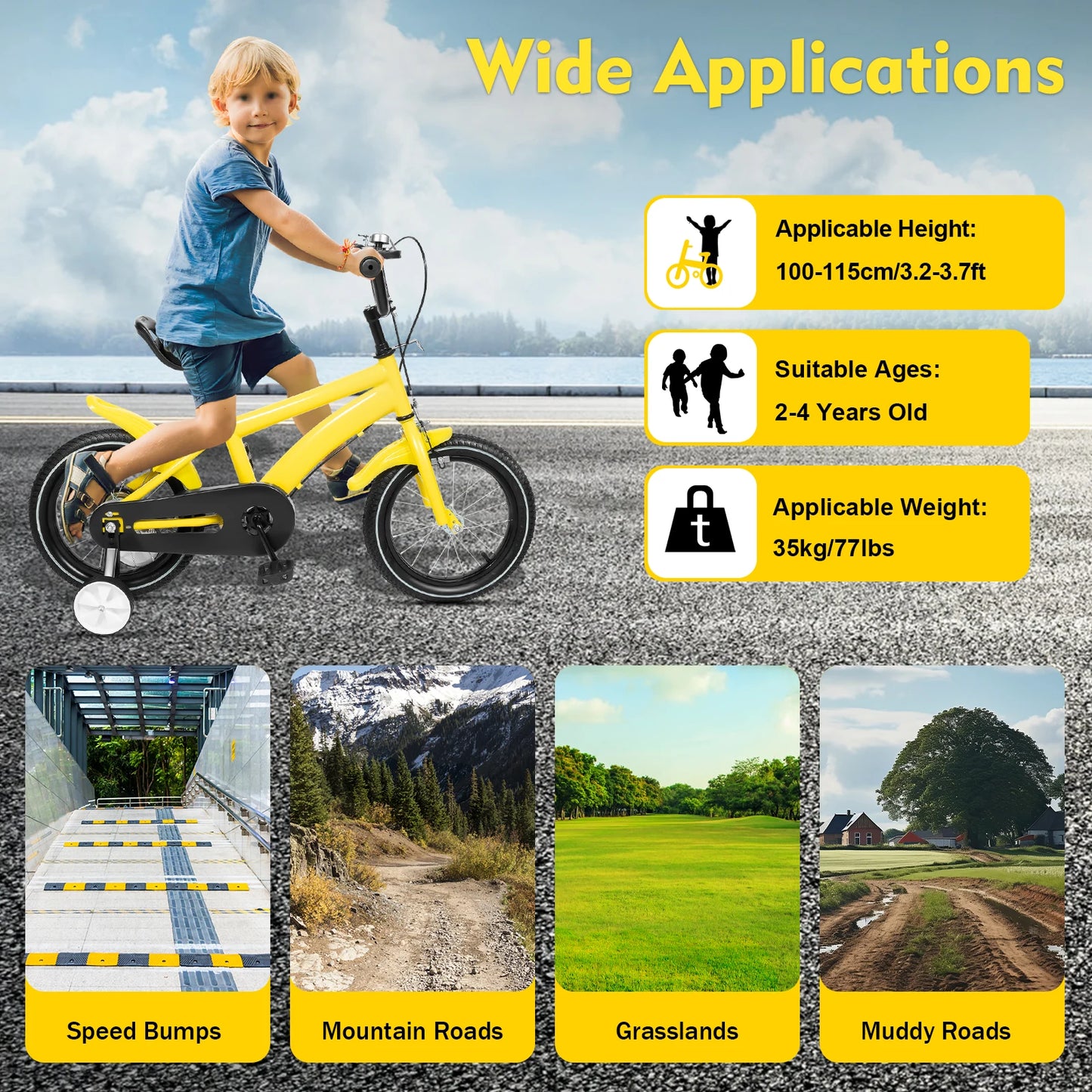 14-Inch Children's Bicycle with Training Wheels for Boys & Girls Ages 2-5