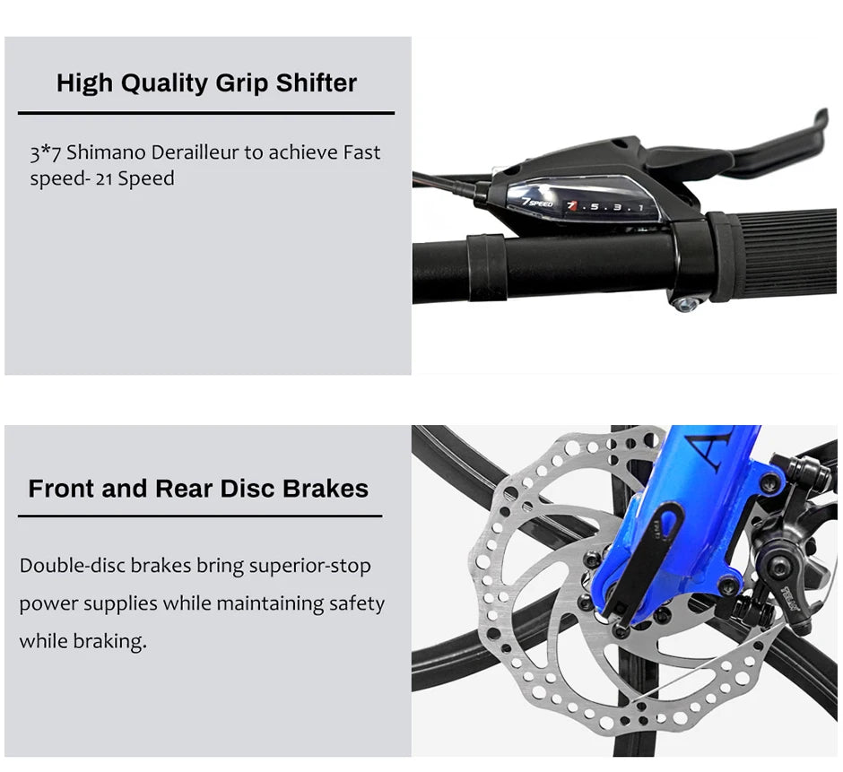 26-Inch Mountain Bike for Men & Women, 21-Speed Dual Suspension Bicycle with Disc Brakes