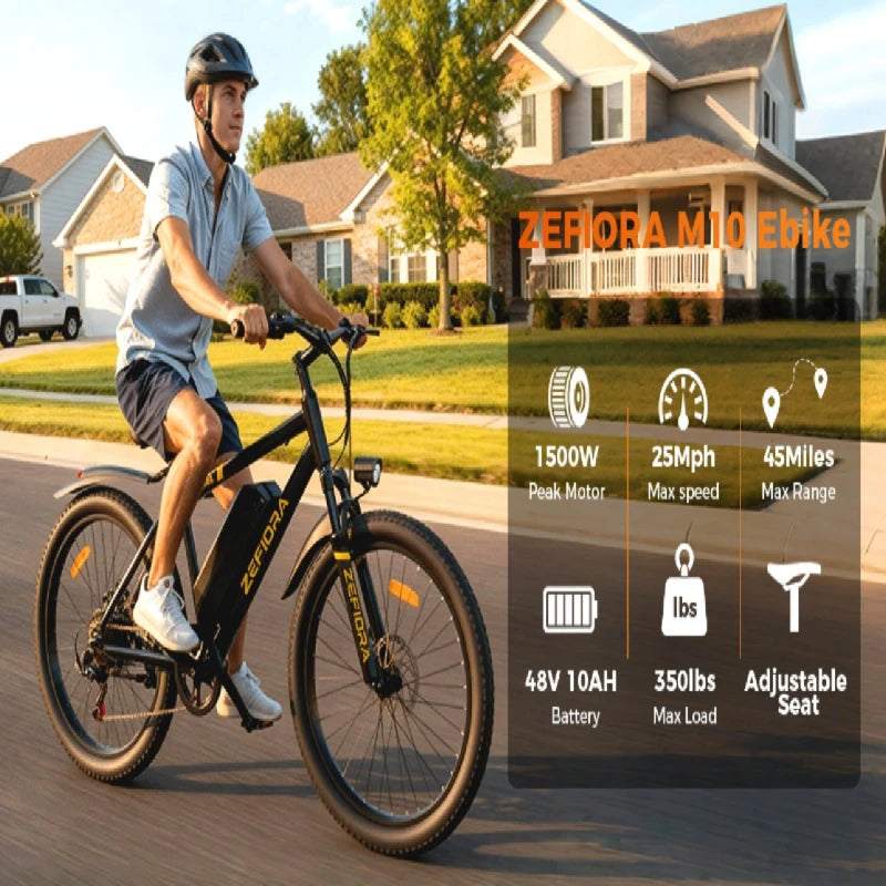 Zefiora M10 Electric Mountain Bike, 26/29-Inch Wheels, 1000W Motor, 48V Battery E-Bike