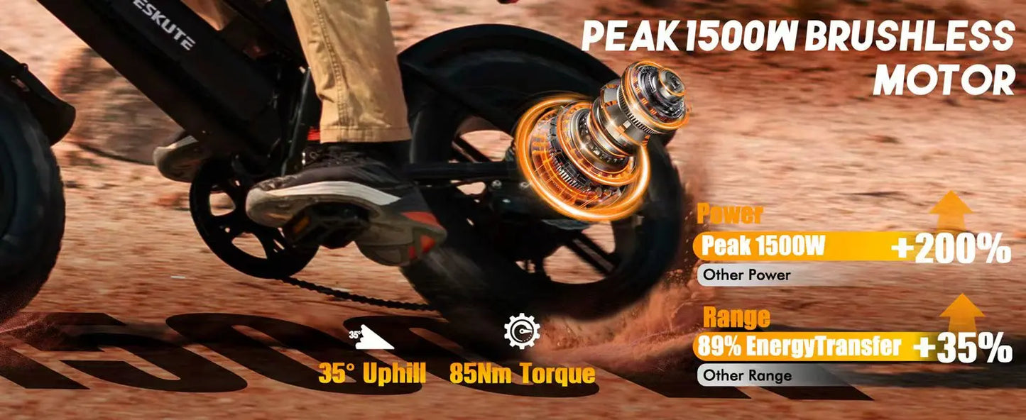 Eskute V100 Electric Bike – 1500W Peak Motor, 48V 13Ah Battery & 28MPH Top Speed