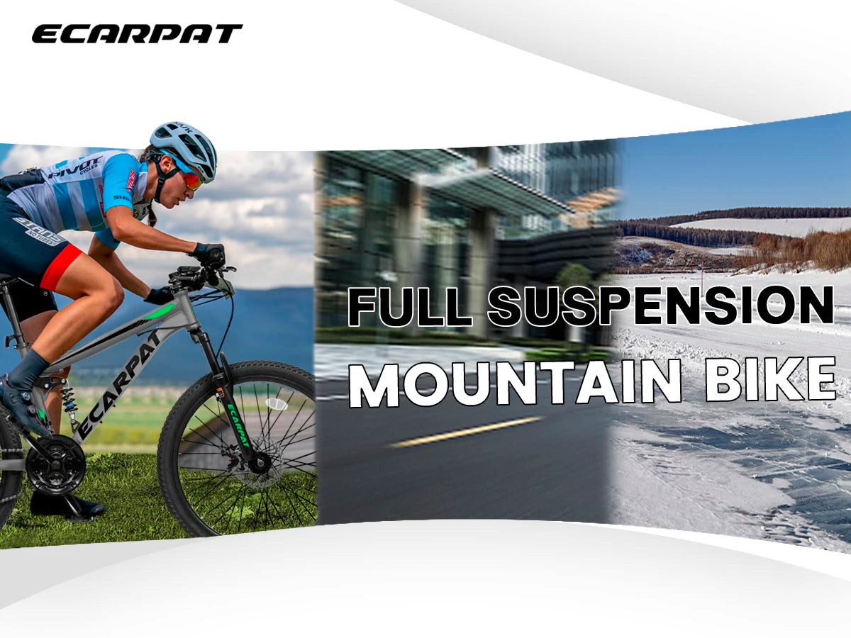 Ecarpat Dual Full Suspension Mountain Bike, 24/26/27.5-Inch Wheels, 21-Speed Disc Brake Bicycle