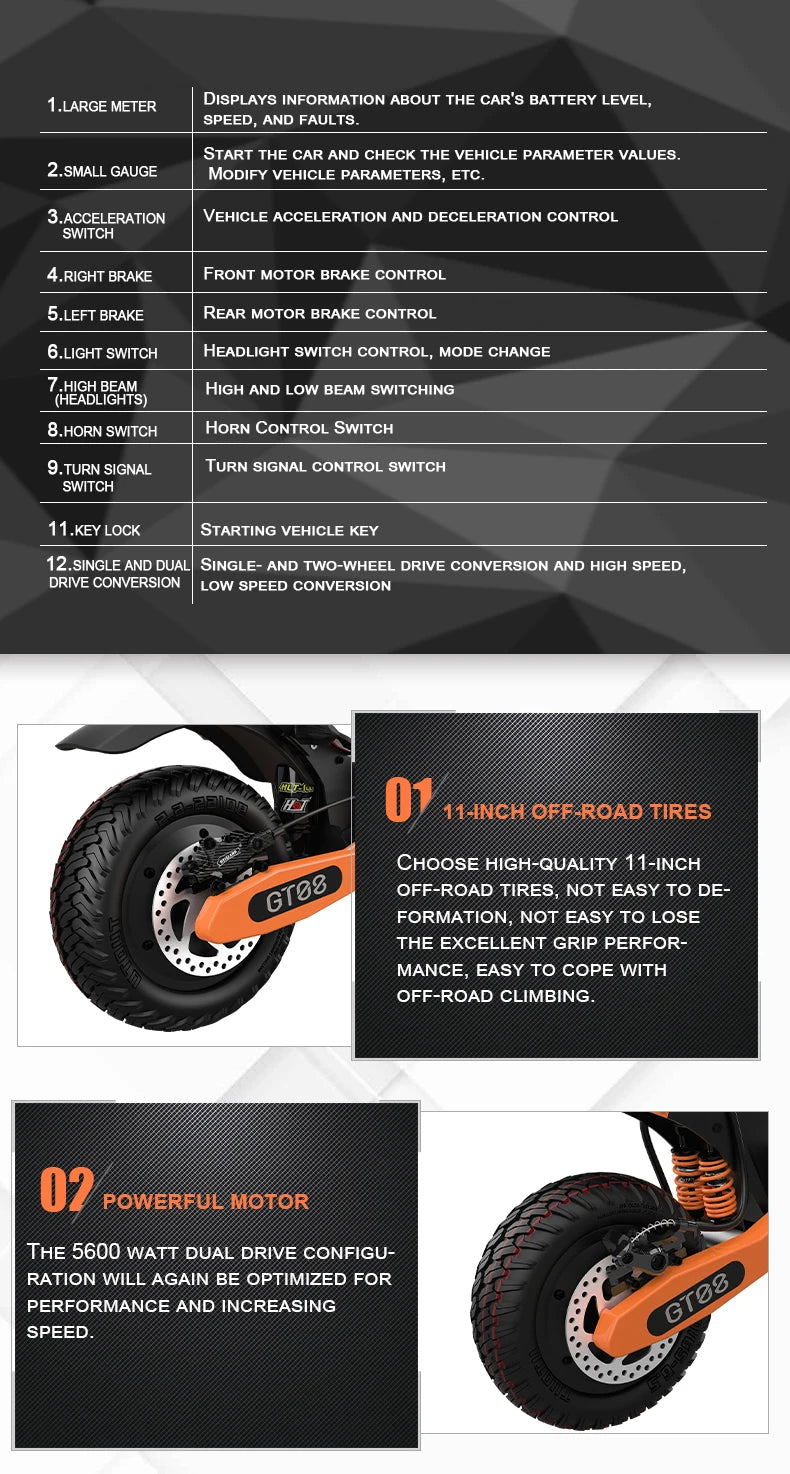 Arwibon GT08 Electric Scooter 5600W Dual Motor, 46MPH Top Speed, 60V 27Ah Battery, 11" Off-Road Tires