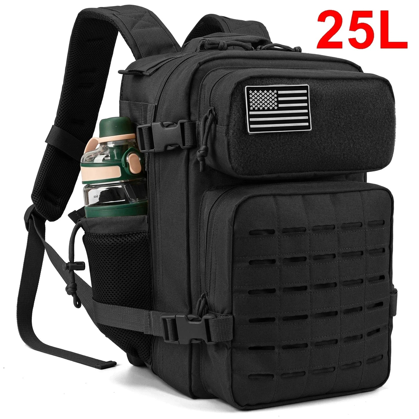 25L Tactical Backpack, MOLLE Outdoor Hiking & Fitness Backpack with Dual Cup Holders