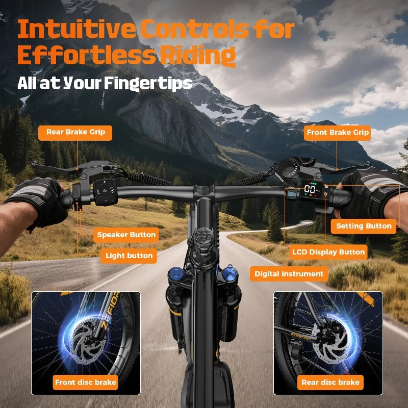 Zefiora M10 Electric Mountain Bike, 26/29-Inch Wheels, 1000W Motor, 48V Battery E-Bike