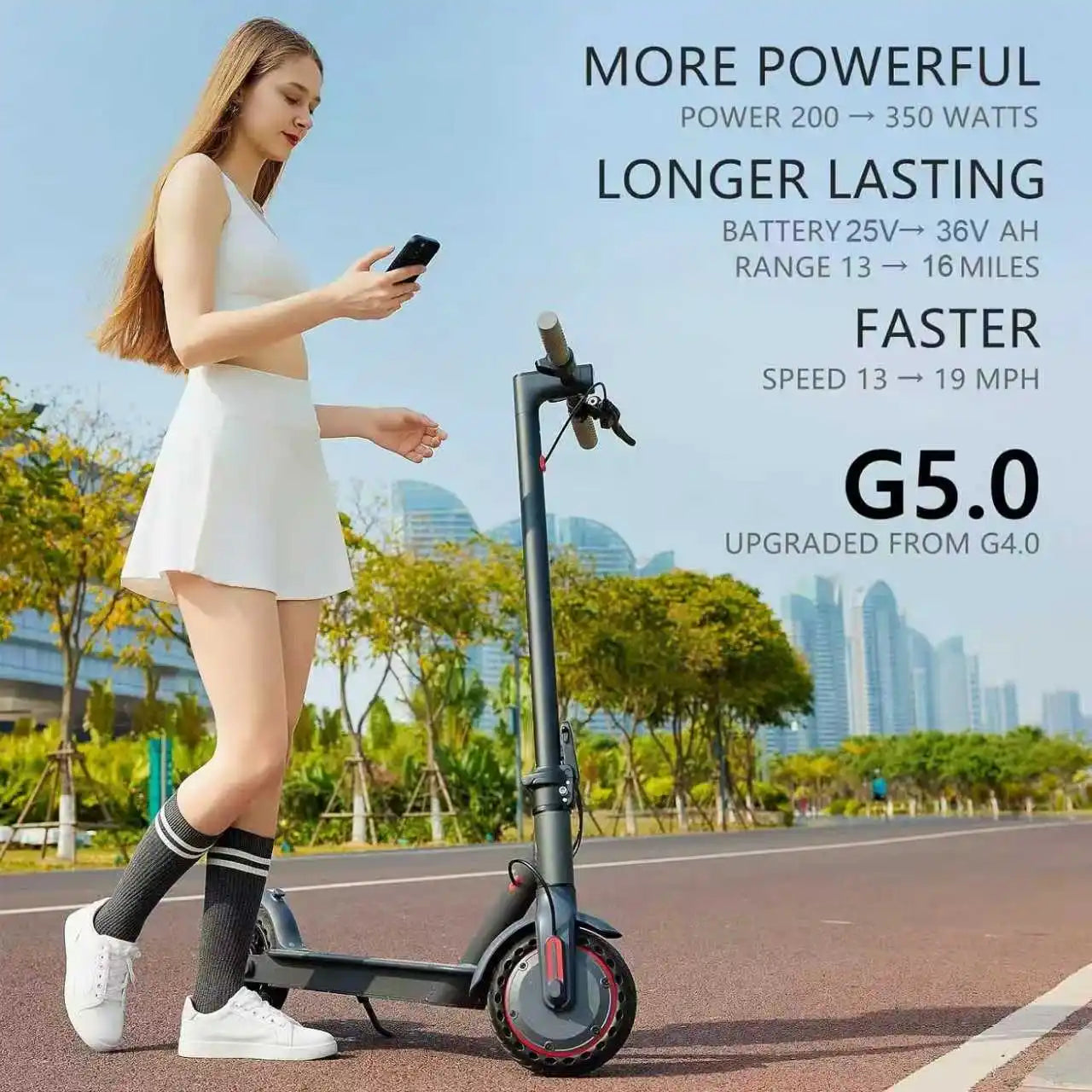 G5.0 Electric Scooter with 350W Motor, 19 MPH Top Speed & 16-Mile Range