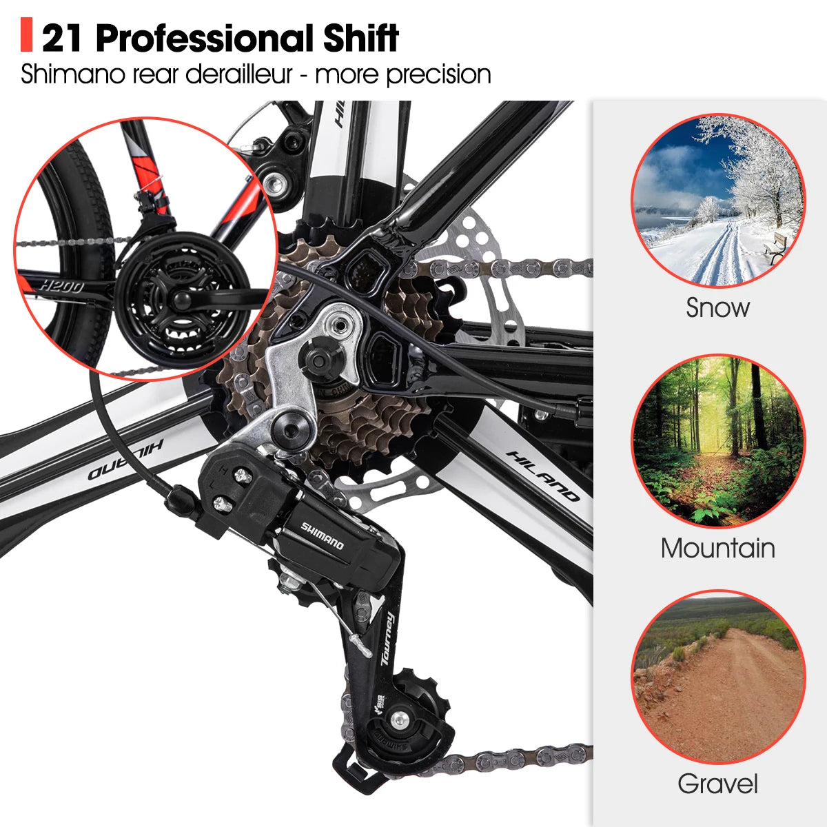 Hiland Mountain Bike with Shimano 21-Speed Drivetrain, Aluminum Frame & 26-Inch Wheels