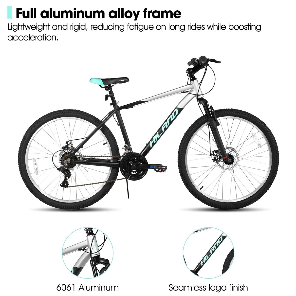 HILAND Slycan Mountain Bike, 26/27.5-Inch Wheels, 18-Speed Aluminum Alloy Frame with Dual Disc Brakes