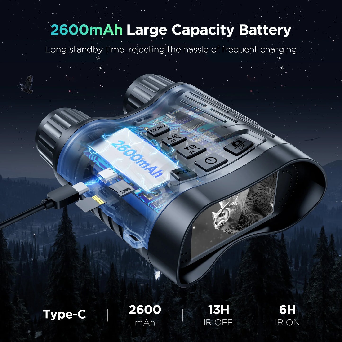 Night Vision Binoculars Goggles, 4K HD Video Recording, 8X Digital Zoom & 1000ft Viewing Range