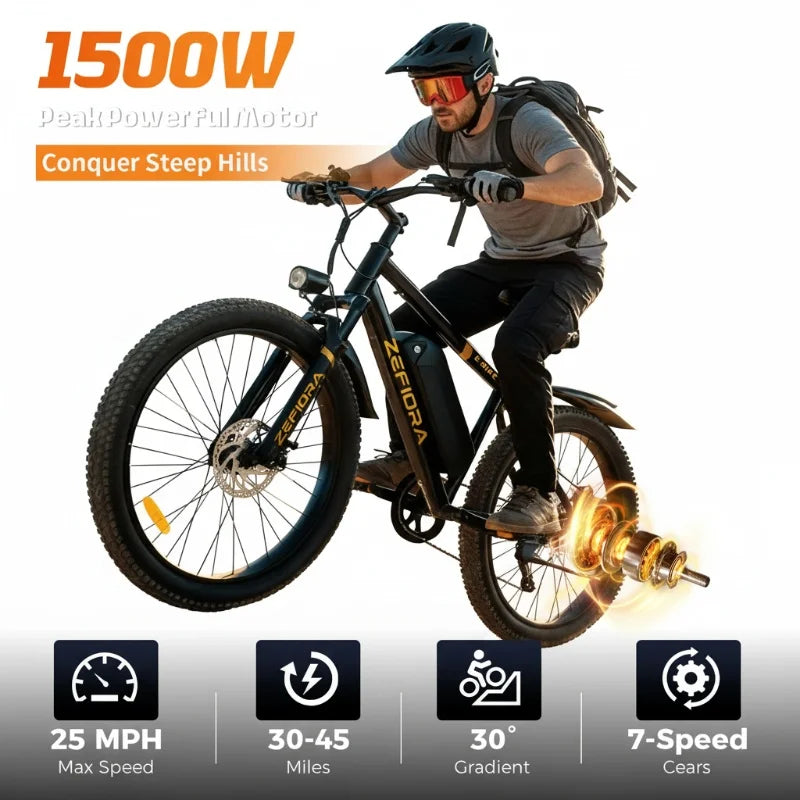 Zefiora M10 Electric Mountain Bike, 26/29-Inch Wheels, 1000W Motor, 48V Battery E-Bike