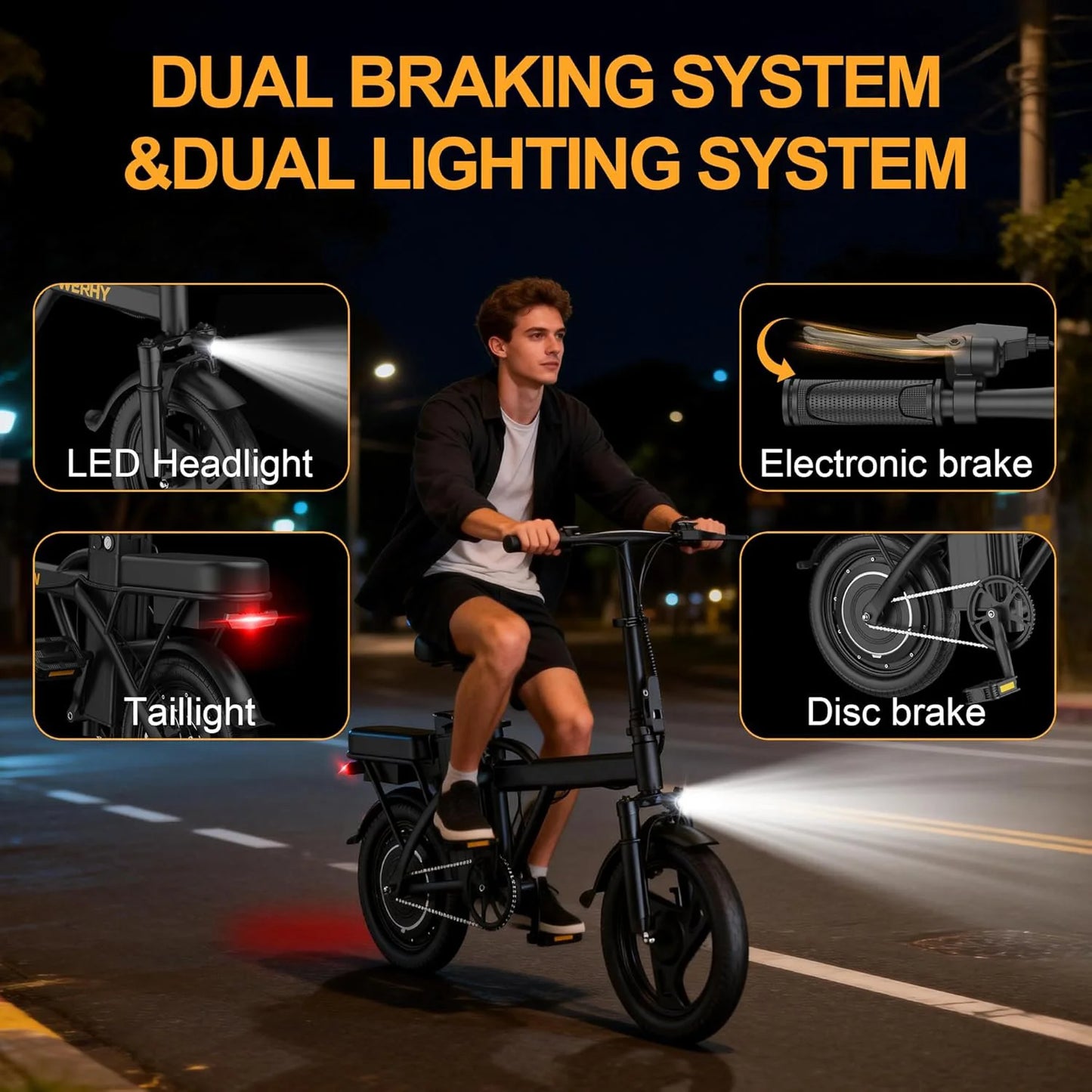 14" Foldable Electric Bike with 500W Motor & Dual Seats