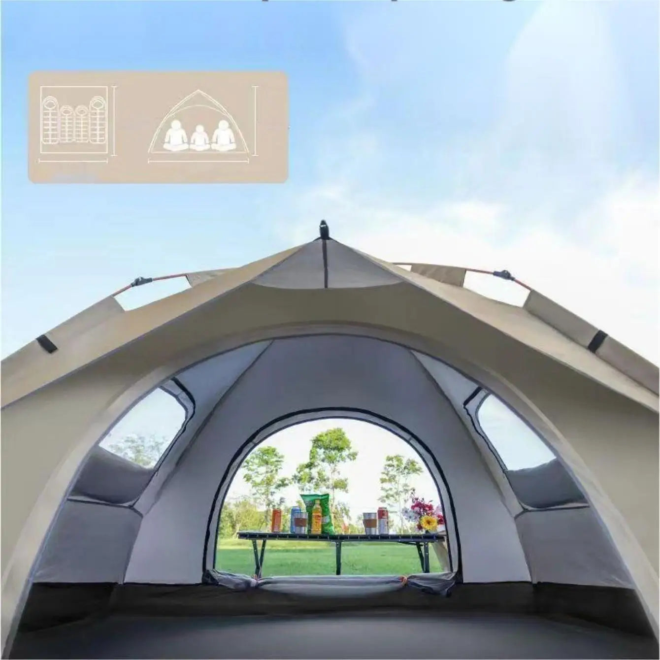 Outdoor Camping Tent, Two-Door Waterproof Shelter with Two Windows for Travel & Camping