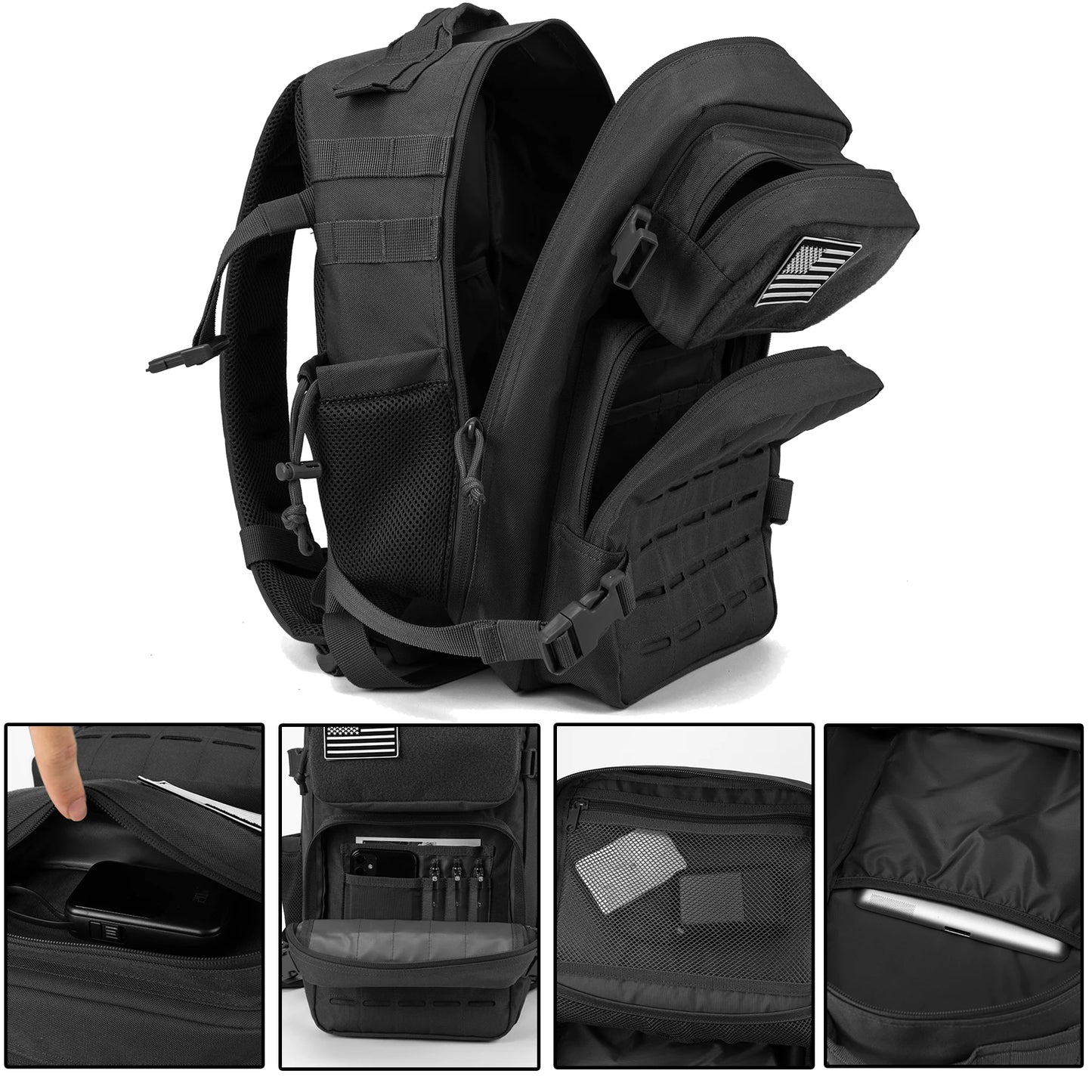 25L Tactical Backpack, MOLLE Outdoor Hiking & Fitness Backpack with Dual Cup Holders