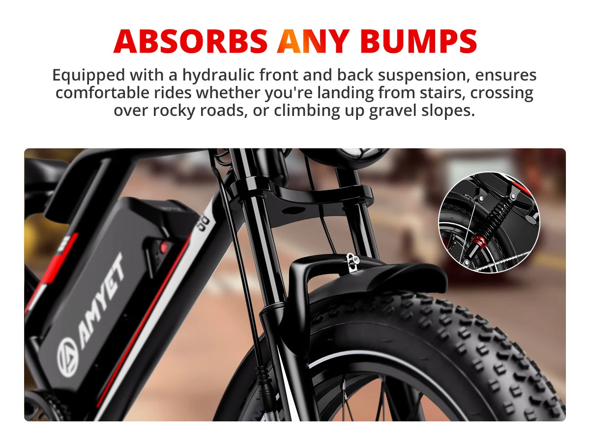 AMYET S8 2000W Dual Motor Electric Bike with 70-Mile Range & Hydraulic Brakes