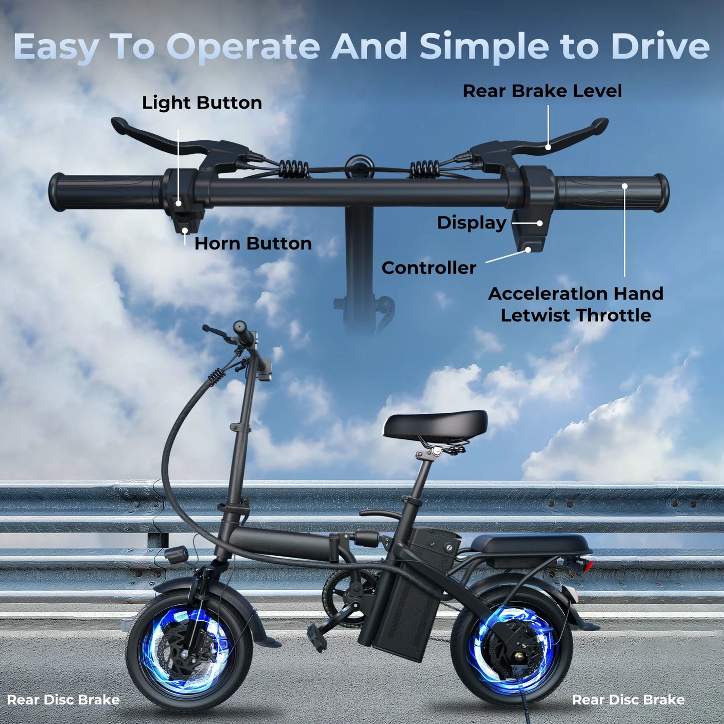TERROSOR T1 Folding Electric Bike – 500W Motor, 48V 10.4Ah Battery & 22-Mile Range