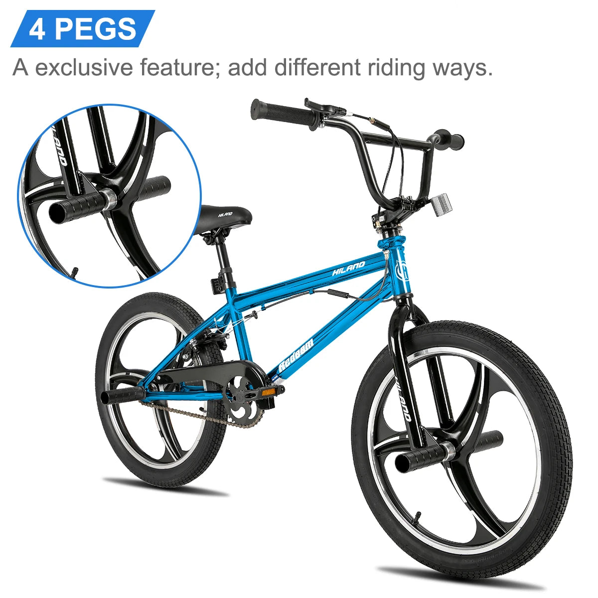 Hiland 20-Inch Kids BMX Bike for Boys & Girls Ages 5-12, Freestyle BMX with 360° Rotor & 4 Pegs