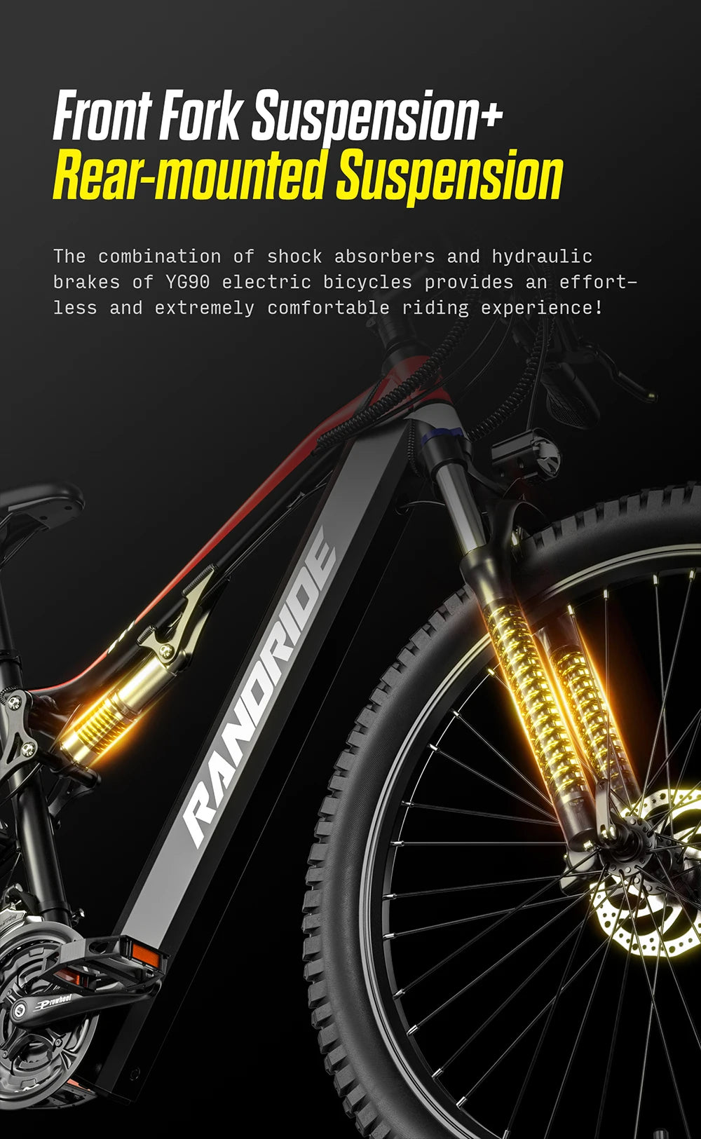RANDRIDE YG90 Electric Mountain Bike with 1000W Motor and 48V 17Ah Battery