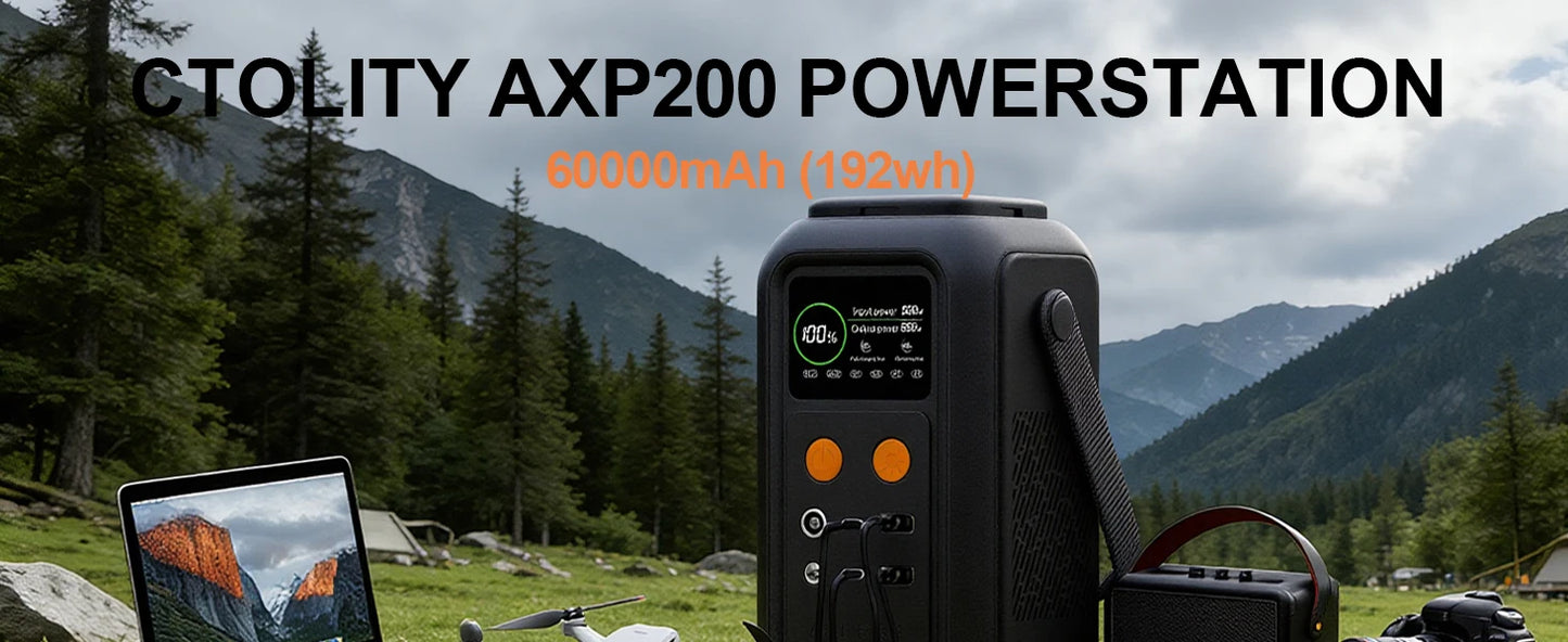 CTOLITY AXP200 200W Portable Power Station, 192Wh LiFePO4 Solar Generator with 60000mAh Battery
