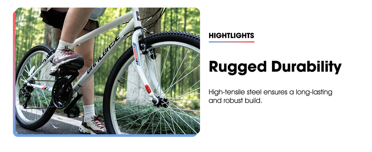 HILAND Mountain Bike, 24/26-Inch Wheels, 18-Speed High-Carbon Steel Frame MTB for Men & Women