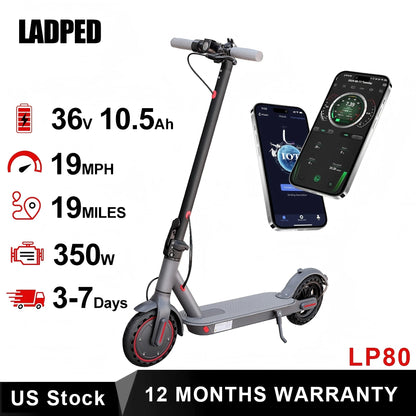 LADPED LP80 Electric Scooter with 350W Motor, 19 MPH Top Speed & Smart App Control