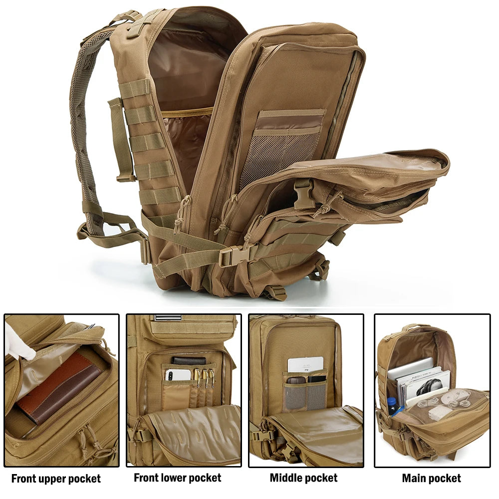 45L Tactical Backpack, Military Molle Travel Pack for Trekking, Camping & Hunting
